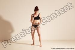 Underwear Martial art Woman White Moving poses Slim medium brown Dynamic poses Academic